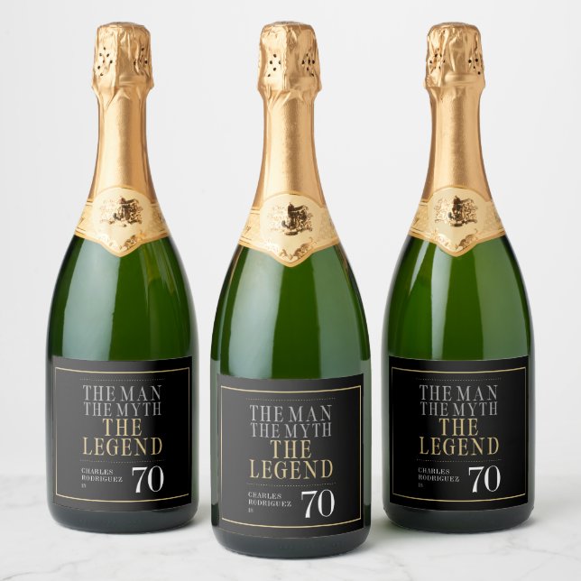 The Man The Myth The Legend 70th Birthday Sparkling Wine Label (Bottles)