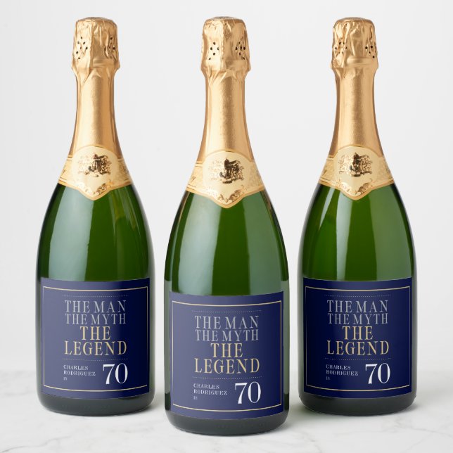 The Man The Myth The Legend 70th Birthday Sparkling Wine Label (Bottles)