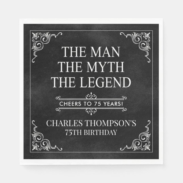 The Man The Myth The Legend 75th Birthday Black  Napkin (Front)
