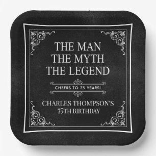 The Man The Myth The Legend 75th Birthday Black  Paper Plate