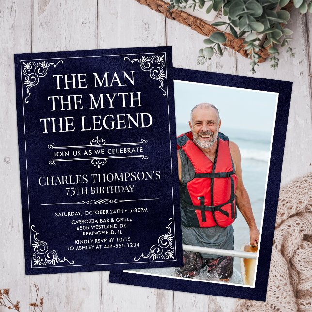 The Man The Myth The Legend 75th Birthday Photo Invitation (Creator Uploaded)