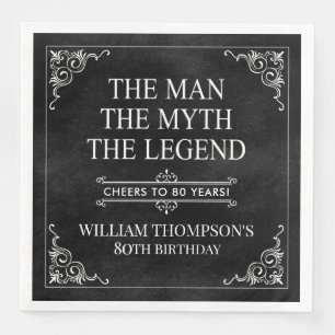 The Man The Myth The Legend 80th Birthday Black Napkin