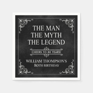 The Man The Myth The Legend 80th Birthday Black Napkin