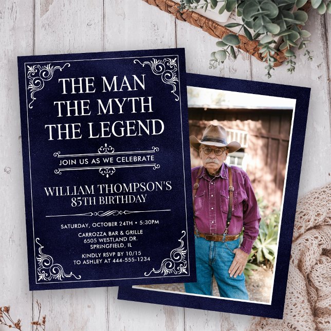 The Man The Myth The Legend 85th Birthday Photo Invitation (Creator Uploaded)