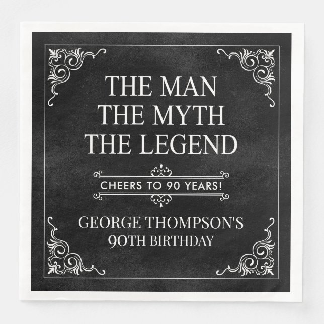 The Man The Myth The Legend 90th Birthday Black  Napkin (Front)