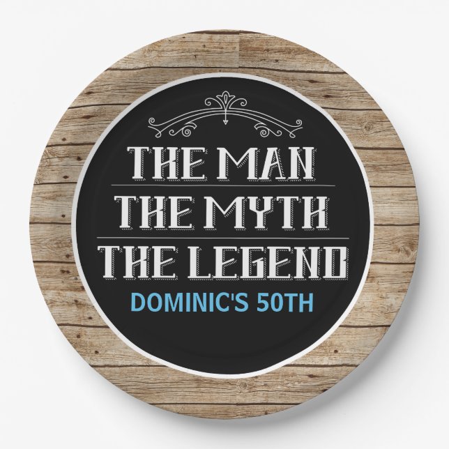 The Man, The Myth, The Legend Any Age Birthday Paper Plate (Front)