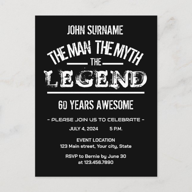 The Man The Myth The Legend Awesome Birthday  Postcard (Front)