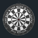 "The man, the myth, the legend" | Dark Grey<br><div class="desc">Great gift for guys. 2-colour dartboard (customisable colours) with the curved text on top: "THE MYTH" "THE MAN" "THE LEGEND" separated by diamond symbols. Curved text on the bottom for the name of the recipient.
If you need help with this design,  please email me at help@customandcrafted.com</div>