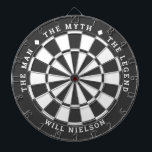 "The man, the myth, the legend" | Dark Grey Dartboard<br><div class="desc">Great gift for guys. 2-colour dartboard (customisable colours) with the curved text on top: "THE MYTH" "THE MAN" "THE LEGEND" separated by diamond symbols. Curved text on the bottom for the name of the recipient.
If you need help with this design,  please email me at help@customandcrafted.com</div>