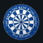 "The man, the myth, the legend" | Deep Blue Dartboard<br><div class="desc">Great gift for guys. 2-colour dartboard (customisable colours) with the curved text on top: "THE MYTH" "THE MAN" "THE LEGEND" separated by diamond symbols. Curved text on the bottom for the name of the recipient.
If you need help with this design,  please email me at help@customandcrafted.com</div>
