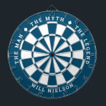 "The man, the myth, the legend" | Ocean Blue Dartboard<br><div class="desc">Great gift for guys. 2-colour dartboard (customisable colours) with the curved text on top: "THE MYTH" "THE MAN" "THE LEGEND" separated by diamond symbols. Curved text on the bottom for the name of the recipient.
If you need help with this design,  please email me at help@customandcrafted.com</div>