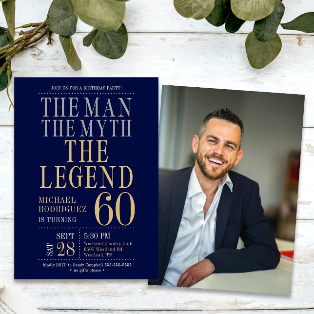 The Man The Myth The Legend Photo 60th Birthday  Invitation (Creator Uploaded)