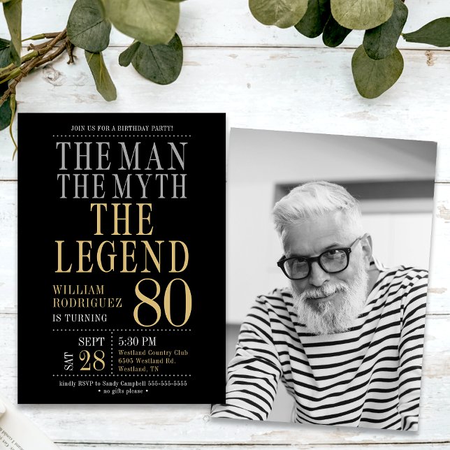 The Man The Myth The Legend Photo 80th Birthday  Invitation (Creator Uploaded)