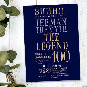 The Man The Myth The Legend Surprise 100 Birthday Invitation