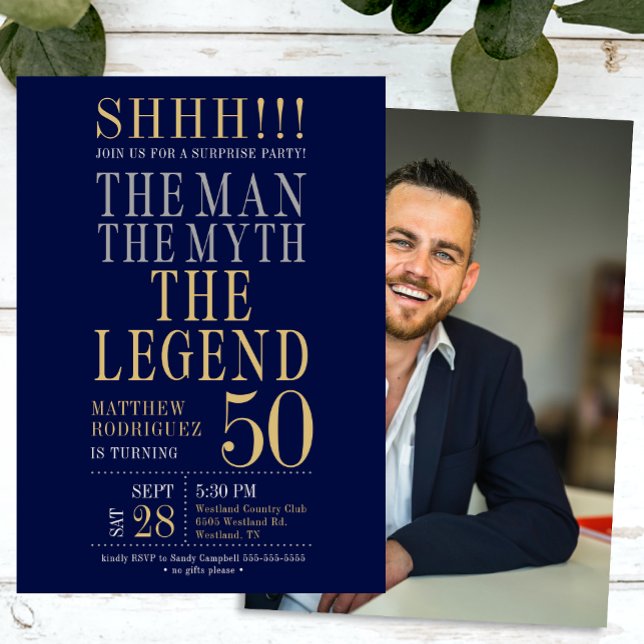 The Man The Myth The Legend Surprise 50th Birthday Invitation (Creator Uploaded)
