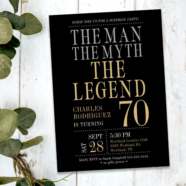The Man The Myth The Legend Surprise 70th Birthday Invitation (Creator Uploaded)