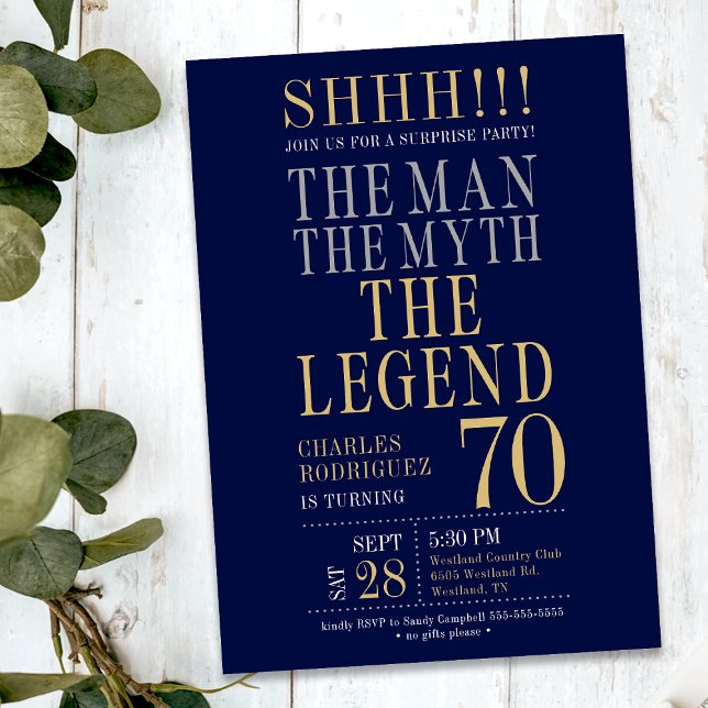 The Man The Myth The Legend Surprise 70th Birthday Invitation (Creator Uploaded)