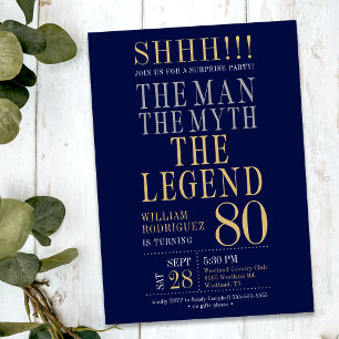 The Man The Myth The Legend Surprise 80th Birthday Invitation
