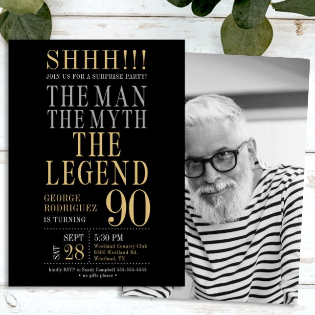 The Man The Myth The Legend Surprise 90th Birthday Invitation (Creator Uploaded)