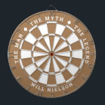 "The man, the myth, the legend" | Wood Brown Dartboard<br><div class="desc">Great gift for guys. 2-colour dartboard (customisable colours) with the curved text on top: "THE MYTH" "THE MAN" "THE LEGEND" separated by diamond symbols. Curved text on the bottom for the name of the recipient.
If you need help with this design,  please email me at help@customandcrafted.com</div>