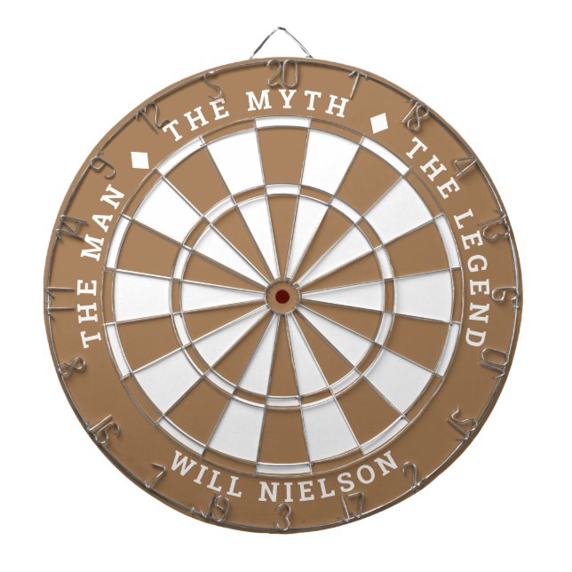 "The man, the myth, the legend" | Wood Brown Dartboard (Front)