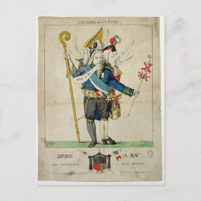 The Man with Six Heads', caricature of Charles Postcard (Front)