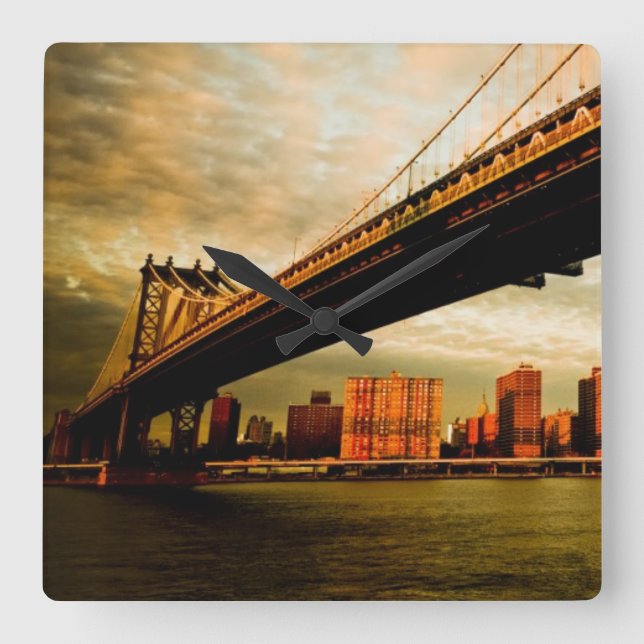 The Manhattan bridge view from Brooklyn side (NYC) Square Wall Clock (Front)