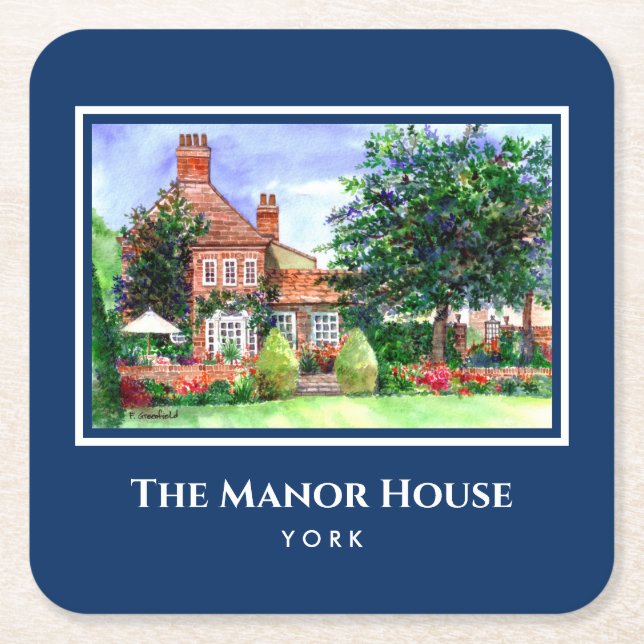 The Manor House York England Country Garden Square Paper Coaster (Front)