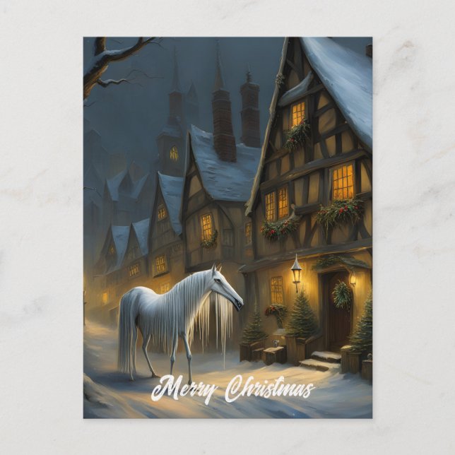 The Mari Lwyd Winter Night Merry Christmas Postcard (Front)