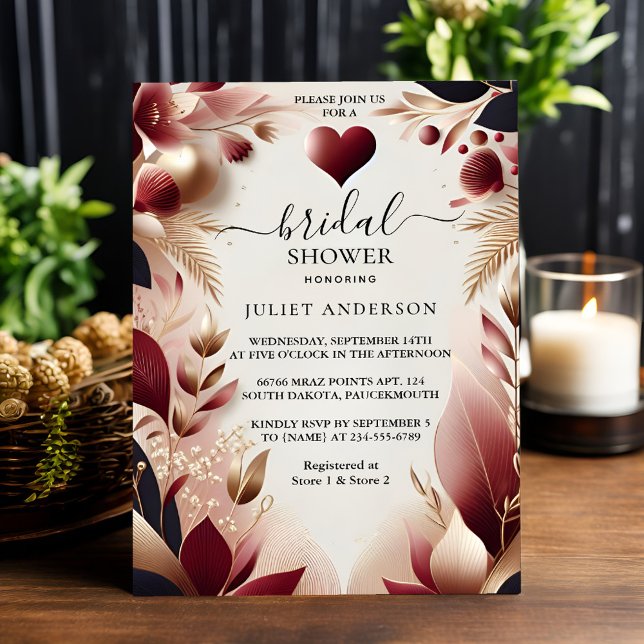 The Maroon Traditional Fall Burgundy Bridal Shower Invitation (Creator Uploaded)