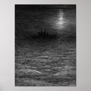 The marooned ship in a moonlit sea poster