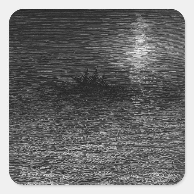 The marooned ship in a moonlit sea square sticker (Front)