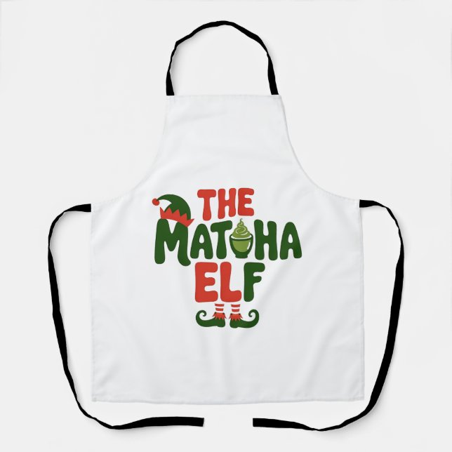 The Matcha Elf Funny Christmas Matcha Drink Apron (Front)