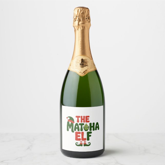 The Matcha Elf Funny Christmas Matcha Drink Sparkling Wine Label (Front)