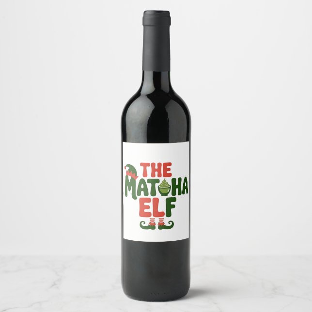 The Matcha Elf Funny Christmas Matcha Drink Wine Label (Front)