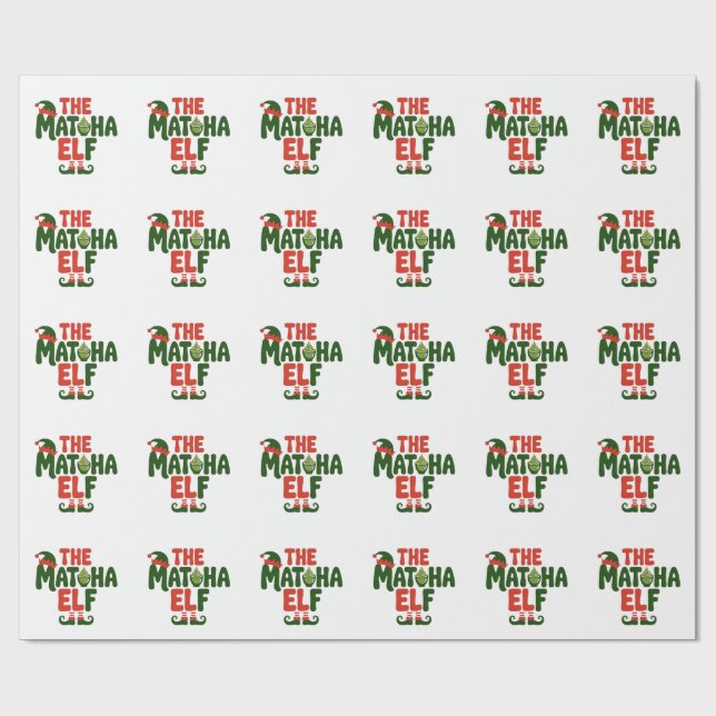 The Matcha Elf Funny Christmas Matcha Drink Wrapping Paper (Flat)
