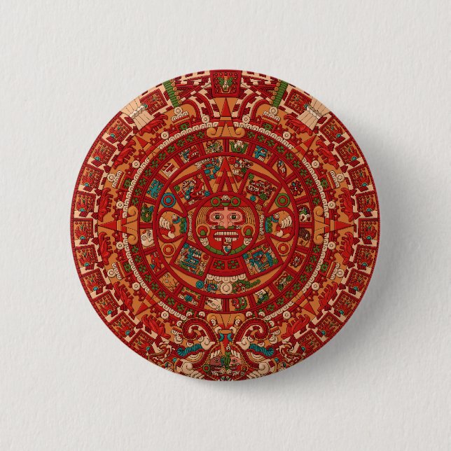 The Mayan / (Aztec) calendar wheel 6 Cm Round Badge (Front)
