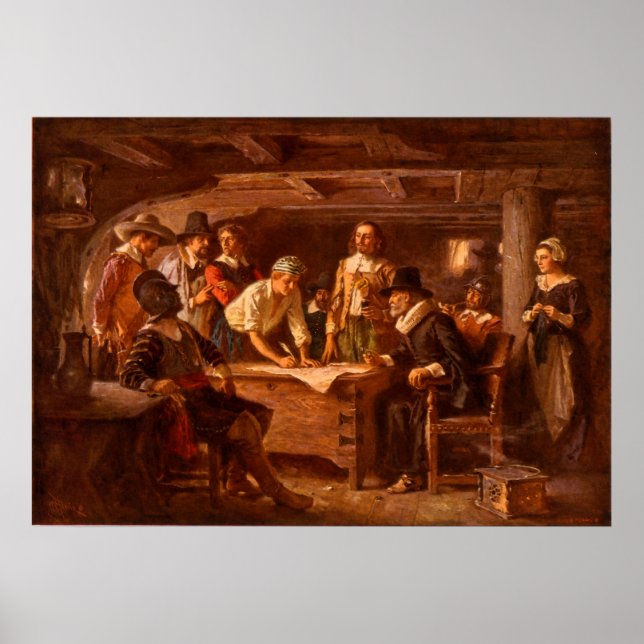The Mayflower Compact by Jean Leon Gerome Ferris Poster (Front)