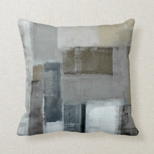 'The Maze' Grey and Brown Abstract Art Pillow