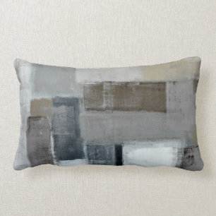 'The Maze' Grey and Brown Abstract Art Pillow