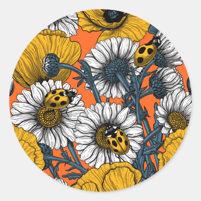 The meadow in yellow and blue classic round sticker (Front)