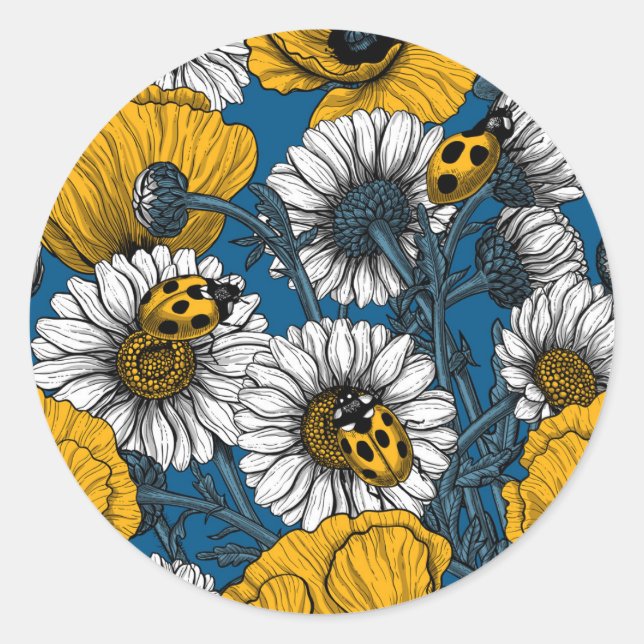 The meadow in yellow and blue classic round sticker (Front)