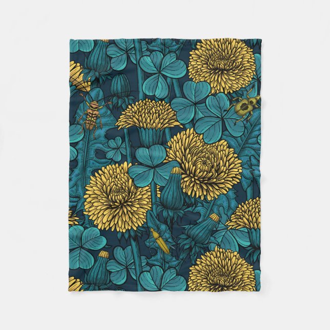 The meadow in yellow and blue fleece blanket (Front)