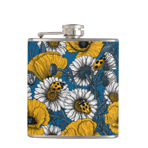 The meadow in yellow and blue hip flask