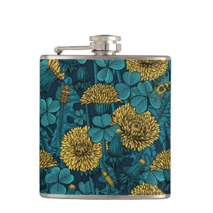 The meadow in yellow and blue hip flask