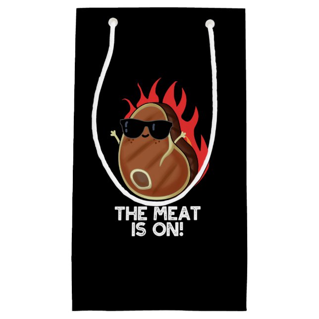 The Meat Is On Funny Food Steak Pun Dark BG Small Gift Bag (Front)