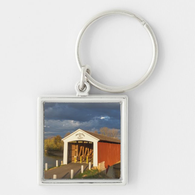 The Medora Covered Bridge Built In 1875 Key Ring (Front)