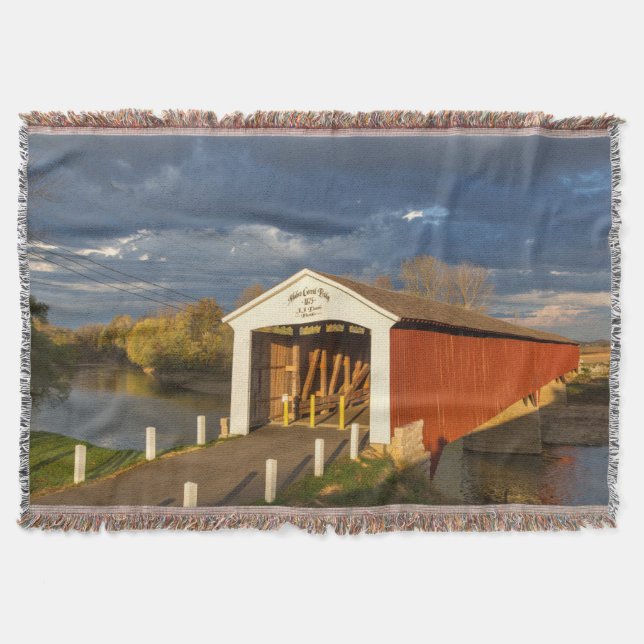 The Medora Covered Bridge Built In 1875 Throw Blanket (Front)