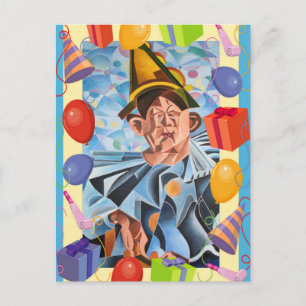 The Melancholic Clown Geometric Art Postcard