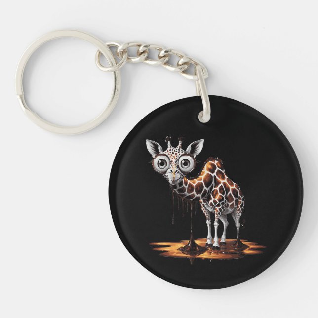 The Melting Giraffe Funny Surreal Art Design Key Ring (Front)